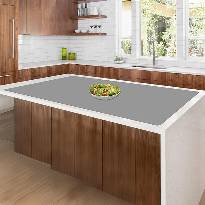35.4"x23.6"(90cmx60cm) Large Silicone Mat for Kitchen Counter, Non-Slip Heat Resistant Countertop Protector, Waterproof Multipurpose Mat for Kitchen Island, Light Gray
