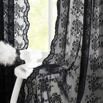 YJ YANJUN Vintage Lace Curtains 80 inch Length 2 Panles by YJYANJUN