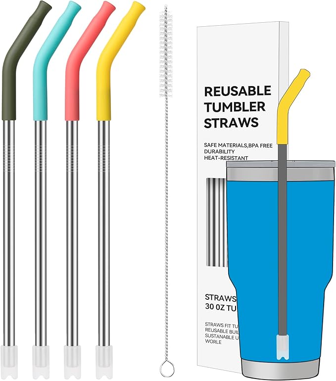 30oz Metal Straws for Stanley 30oz Cup, 4 PCS Stainless Steel Reusable Drinking Straw for YETI, STANLEY, US Acrylio, BJPKPK, Simple Modern and so on