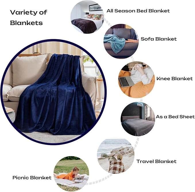 Fleece Plush Throw Blanket Navy Blue 50"x70"for Couch Fuzzy Cozy Flannel | - Image 3