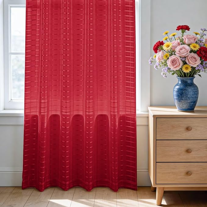 SpaceDresser Check Sheer Curtains 96 Inches Long - Image 3