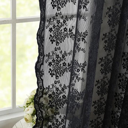 YJ YANJUN Vintage Lace Curtains 80 inch Length 2 Panles - Image 5