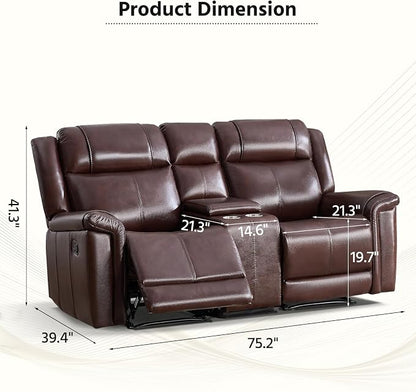 ANJ Geniune Leather Manual Loveseat Recliner Sofa Set of 2 - Image 2