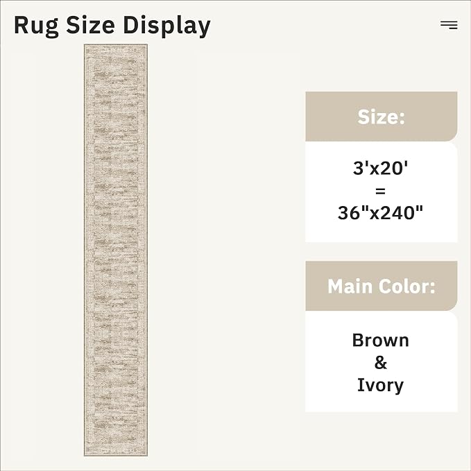 Soalmost Washable 3x20 Hallway Runner Rug Non-Slip Kitchen Entry Rugs Brown | - Image 5