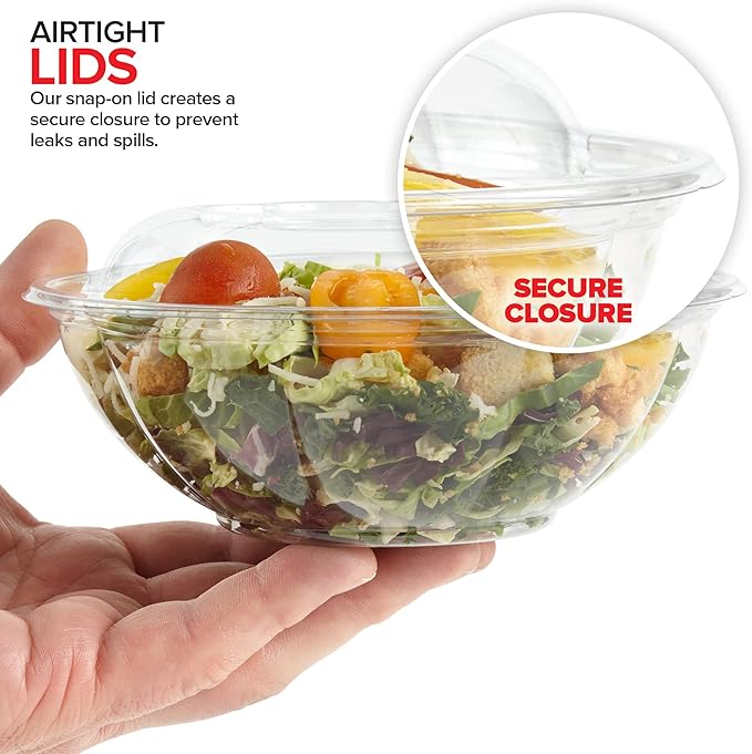 Stock Your Home 24oz Clear Plastic Salad Bowls with Lids Disposable (50 Pack) Small Takeout Container with Snap on Lid for Fruit Salads, Quinoa, Lunch and Meal Prep, Acai Bowl, To-Go Party Containers