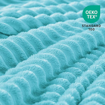 BEDELITE Ribbed Jacquard Light Blue Fleece Twin Blanket - Image 3