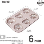 Fancy Donut Pan, 6 Cavity Donut Mold Heavy Duty Steel Non-stick Heart Flower Round Shaped Bund Pans Pattern Doughnut Bakeware for Oven Baking (Champagne Gold)