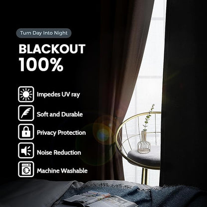 SimpleHome Chocolate Brown 100% Blackout Curtains Room Dark Living Room 63L | - Image 3