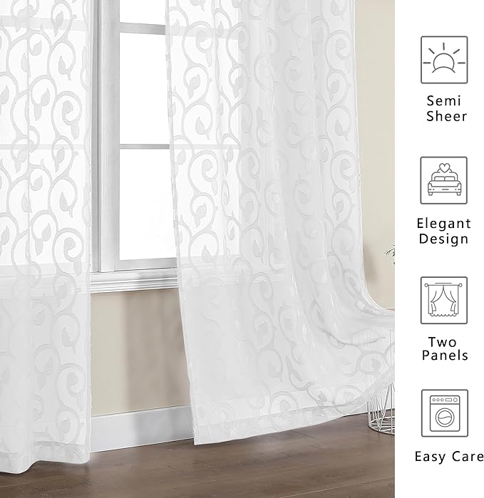 Furman White Sheer Curtains 54 Inch Length 2 Panels Set - Image 4