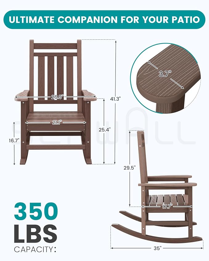 SERWALL Outdoor Rocking Chair, HDPE Rocking Chair - Image 3