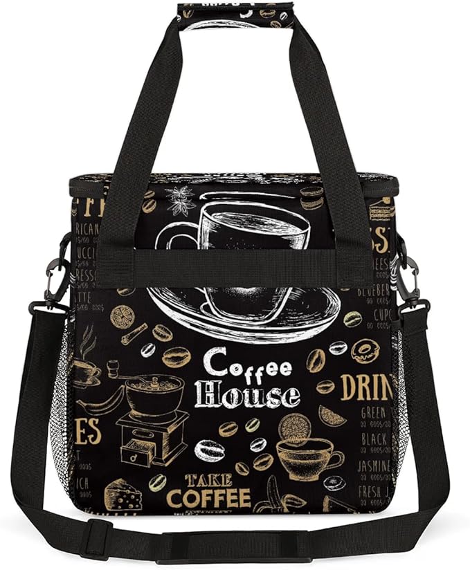 coffee cups beans bread Coffee Maker Carring Bag Travel Carrying Storage Tote Bag Compatible with Keurig K-Mini or K-Mini Plus Portable Single Serve Coffee Brewer Case with Pockets for K-cup Pods