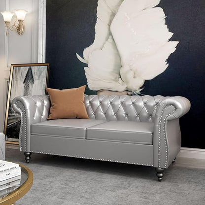 Mid-Century 2 Seater Sofa, Faux Leather Loveseat - Image 7