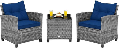 COSTWAY 3-Piece Patio Furniture Set, Outdoor Wicker Rattan Sofa by COSTWAY