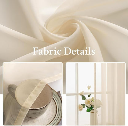 MIULEE 2 Panels Sheer Curtains for Living Room 54 X 72 Inches Cream | Window - Image 3