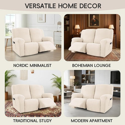 Recliner Loveseat Covers, 4-Piece Stretch Geometric Strokes Jacquard Reclining - Image 7
