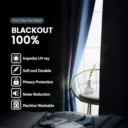 SimpleHome Navy Blue 100% Blackout Curtains Room Darkening Living Room 84 | - Image 3