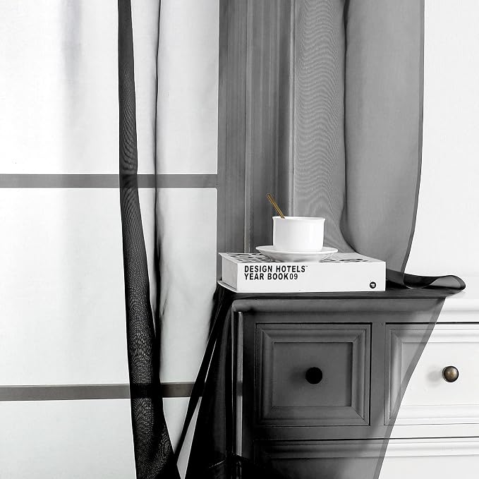 Black Sheer Curtains 90 Inches Long 2 Panels Set, Elegant Sheer Curtains - Image 4