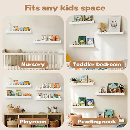 Nursery Floating Shelves for Kids Room, 2 Pack 23.6 Inch White Wall Shelves - Image 4