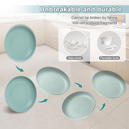 12 Pcs Unbreakable Deep Dessert Plates Set, 8 inch Reusable Plastic Wheat Straw Plates, Microwave and Dishwasher Safe Plate for Kitchen, Lightweight Plate for Dessert, BPA Free, 6 Colors