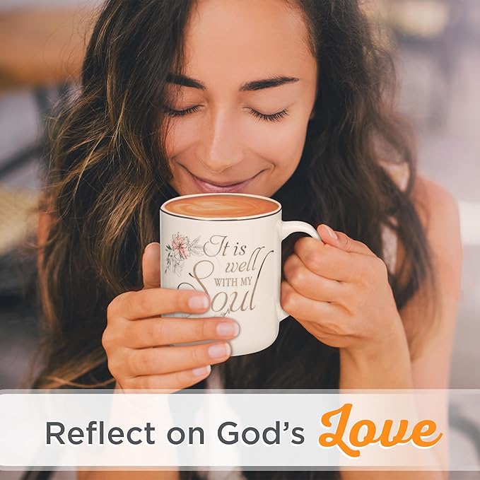 Christian Art Gifts Floral Pink Ceramic Coffee Mug – 14 oz. Lead and Cadmium-free, Non-toxic Inspirational Scripture Coffee and Tea Mug for Women with Worship Song and Hymn: It is Well with My Soul