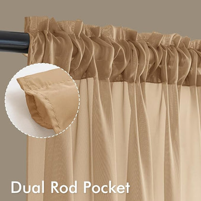 MIULEE Brown Sheer Curtains 96 Inches Long 4 Panels 42 x 96 Inches | Light - Image 3