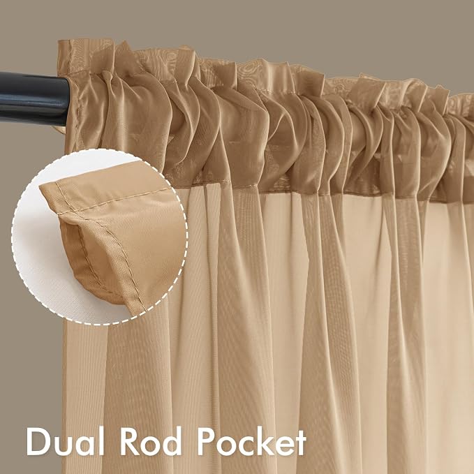 MIULEE Brown Sheer Curtains 90 Inches Long 4 Panels 54 x 90 Inches | Light - Image 3