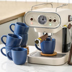 Hasense 8 oz Tea Cups and Saucers Set of 6, Ceramic Coffee Cups Latte Cappuccino Cups with Handle for Double Shot, Cafe Mocha, Espresso, Porcelain Coffee Cups for Party Home and Kitchen, Blue