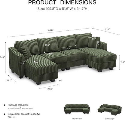 Belffin U Shaped Couch with Reversible Chaises Sectional Couches - Image 2