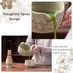 Matcha Whisk Set, Ceramic Matcha Set Includes Matcha Bowl, Matcha Whisk and Holder, Bamboo Scoop, Scoop Rest, Sifter and Tea Towel - 7 Pcs Matcha Kit for Matcha Lovers (Mottled Green)