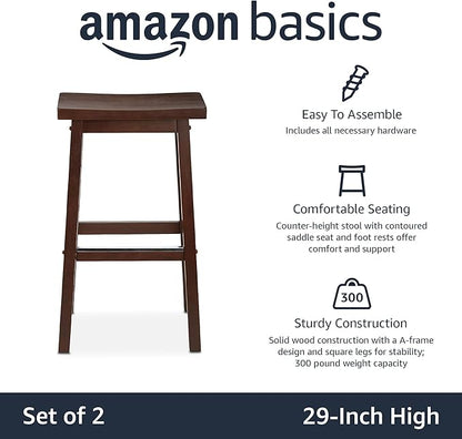 Amazon Basics Solid Wood Saddle-Seat Counter Height Bar Stools - Image 4