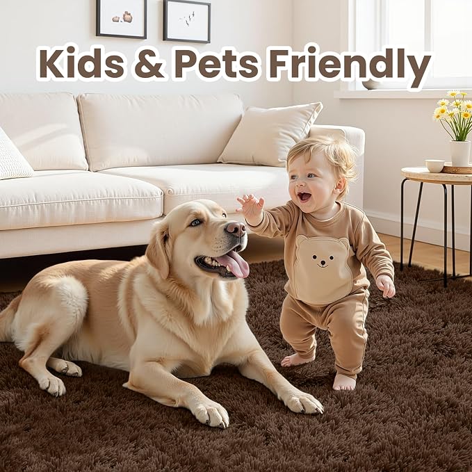 4x6 Fluffy Shag Area Rugs for Living Room Bedroom: Soft Plush Carpet Brown | - Image 3
