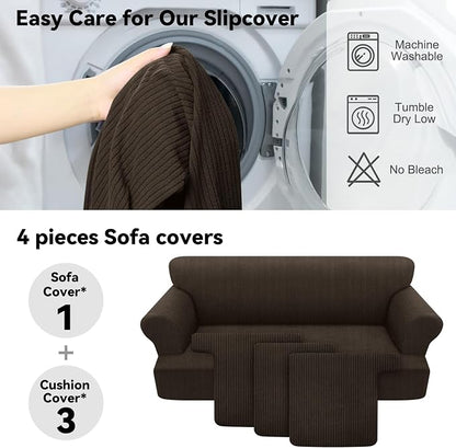 Waterproof Couch Cover 4-Piece Set Striped Sofa Slipcovers - Image 5