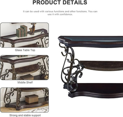 54'' Dark Brown Retro Wooden Sofa Table - Image 4