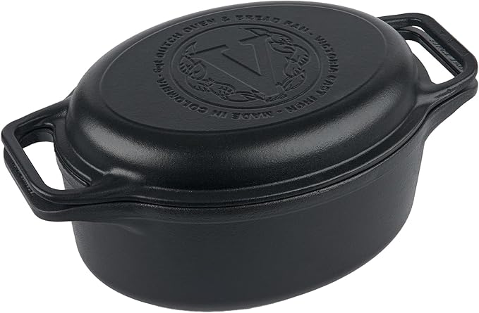 Victoria 6-Quart Cast Iron Oval Dutch Oven, Combination Combo Cooker Pot and Skillet, Bread Baker, Made in Colombia, 2-Piece Set