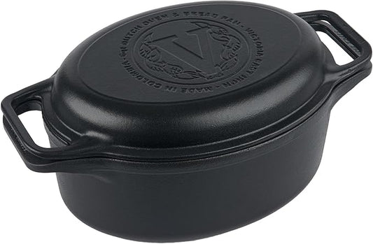 Victoria 6-Quart Cast Iron Oval Dutch Oven, Combination Combo Cooker Pot and Skillet, Bread Baker, Made in Colombia, 2-Piece Set
