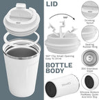 YINBAOGE Insulated Travel Coffee Mug Spill Proof Leak Proof Pobtable To Go Camping Stainless Steel Coffee Tumbler Reusable Coffee Cups with Lids Thermos for Hot and Cold Drink (2nd-White, 12 OZ)