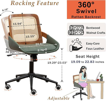 Home Office Desk Chair with Ergonomic Rattan Backrest, Walnut Crafts, Curved - Image 2