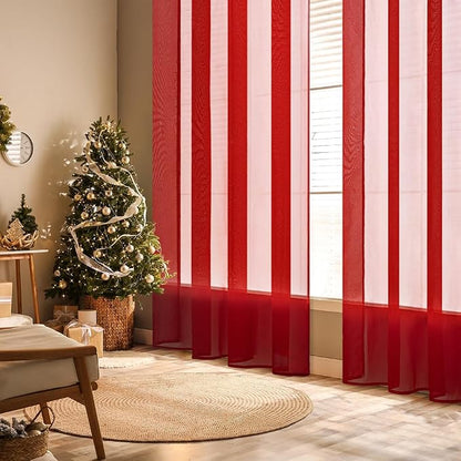 MIULEE 2 Panels Red Sheer Christmas Window Curtains 54 X 96 Inches | Solid Color - Image 2