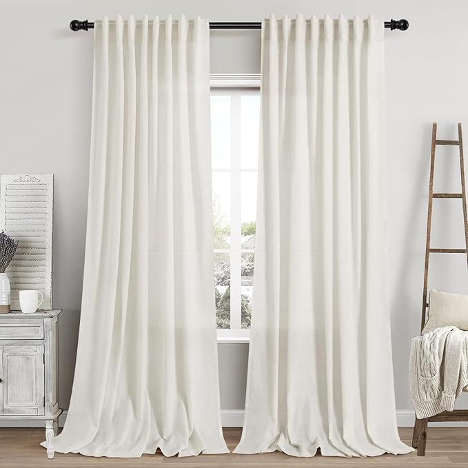 Cream Linen Curtains 108 Inches Long 2 Panels Back Tab Rod Pocket Modern by Nanspring