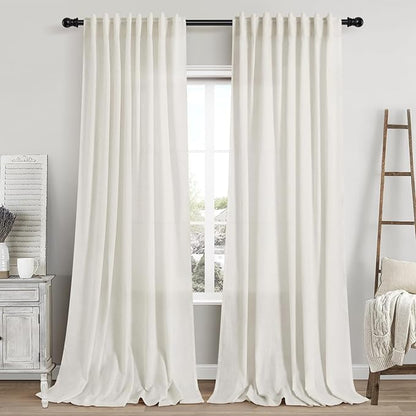 Cream Linen Curtains 108 Inches Long 2 Panels Back Tab Rod Pocket Modern by Nanspring