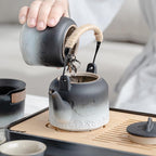 LURRIER Gongfu tea sets, Portable Ceramic TeaSet, Asian Tea sets for adult, Tea Gift sets, Grey leather case, Portable Travel Bag,Home,Gifting,Outdoor and Office(Black and White)
