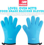 Kitchen Oven Gloves - Dual-Layer Heat Resistant Grilling Gloves, Silicone Oven Mitts with 5 Fingers, Waterproof Non-Slip Pot Holder for Barbecue, Cooking, Baking (XL-XXXL, Blue)