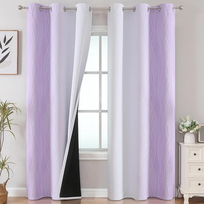 Lilac and Greyish White Ombre Blackout Curtains Living Room 84 Inches Long | by ESTELARTEXTILER