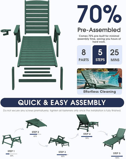 KINGYES HDPE Lounge Chair Outdoor, Patio Chaise Lounge Recliner - Image 6
