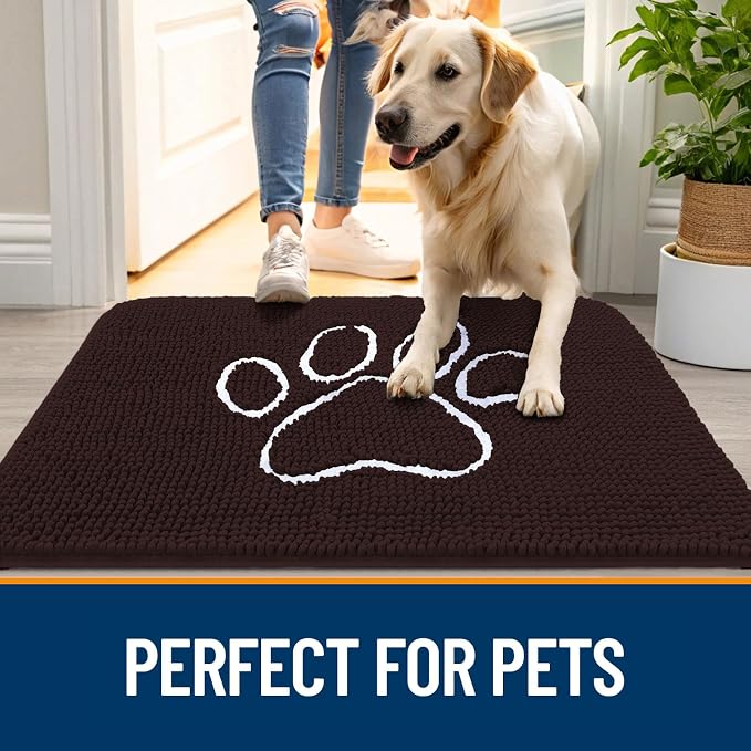 OLANLY Dog Door Mat for Muddy Paws 47x32, Paw Print Design Chenille Mud Mat | - Image 6