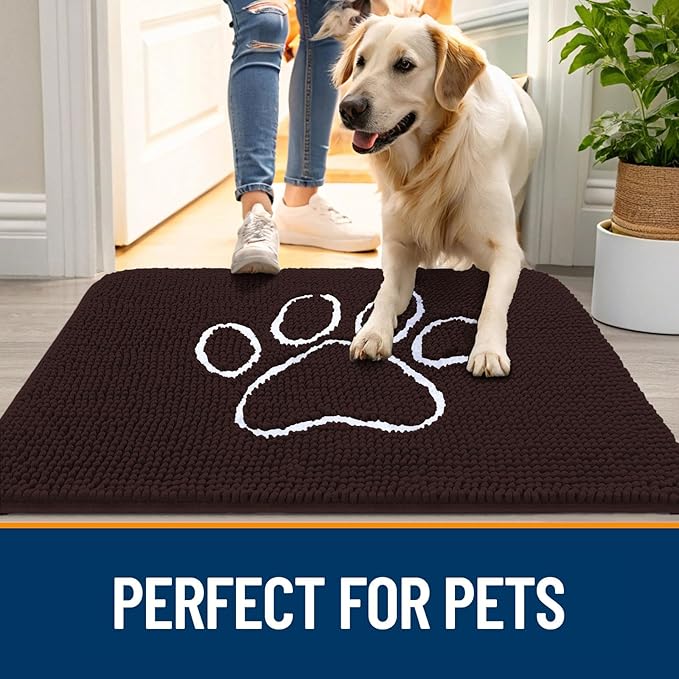 OLANLY Dog Door Mat for Muddy Paws 48x30, Paw Print Design Chenille Mud Mat | - Image 6
