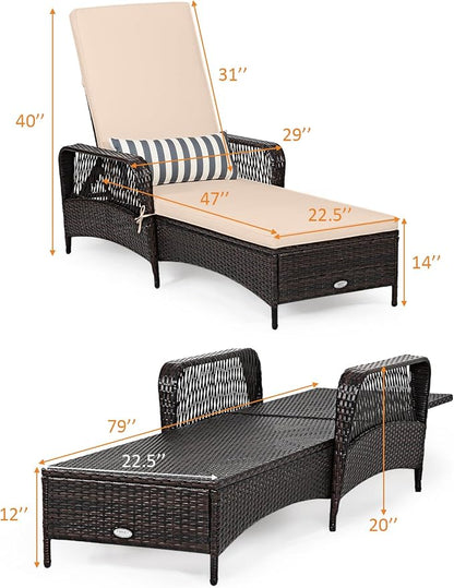 COSTWAY PE Rattan Chaise Lounge Chair, 6 Gear Adjustable Recliner - Image 3