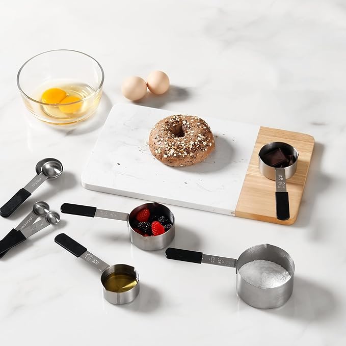 Magnetic Stainless Steel Measuring Cups & Spoons Set – 8-Piece Stackable Set with Engraved Measurements – Dishwasher Safe Baking Essentials