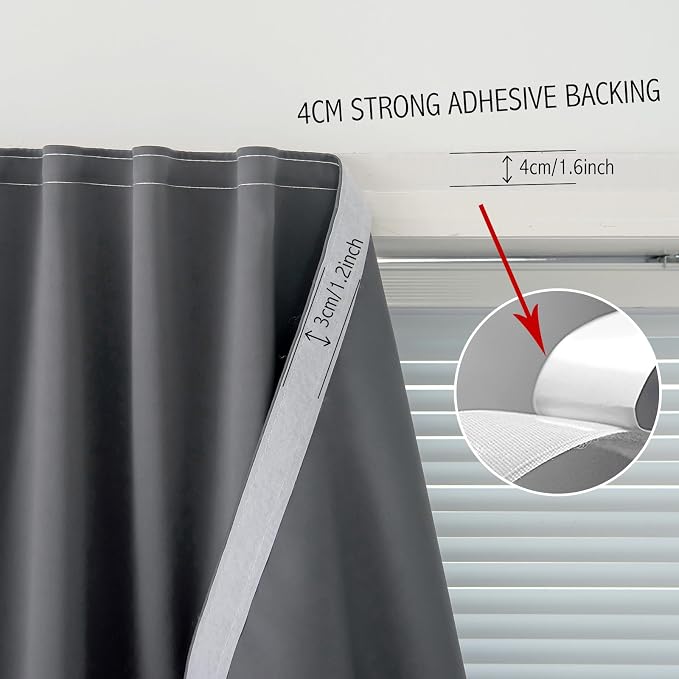 Magic Tape Stick On Curtains Window Shades Pull Down Blackout Window Cover - Image 7