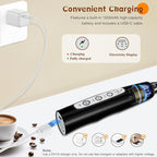 Milk Frother Handheld Rechargeable, Frother Wand Drink Mixer Electric Whisk for Coffee, Detachable With 3 Stainless Whisks, Hand Mixer for Lattes, Cappuccino, Matcha, Egg, No Stand, Black